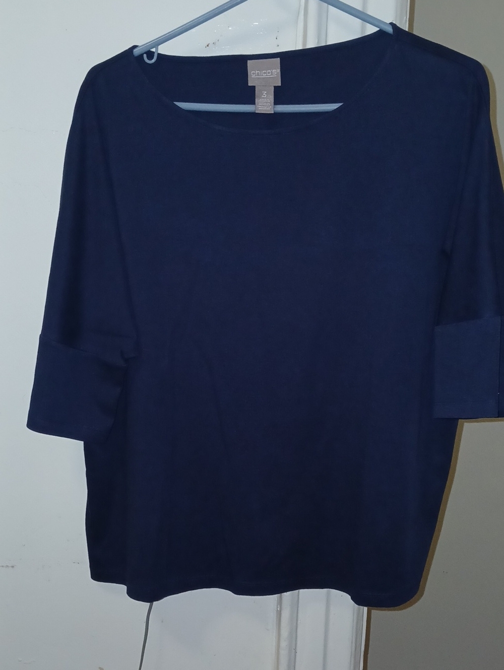 Chico's Navy Short Sleeve Boatneck Knit Top